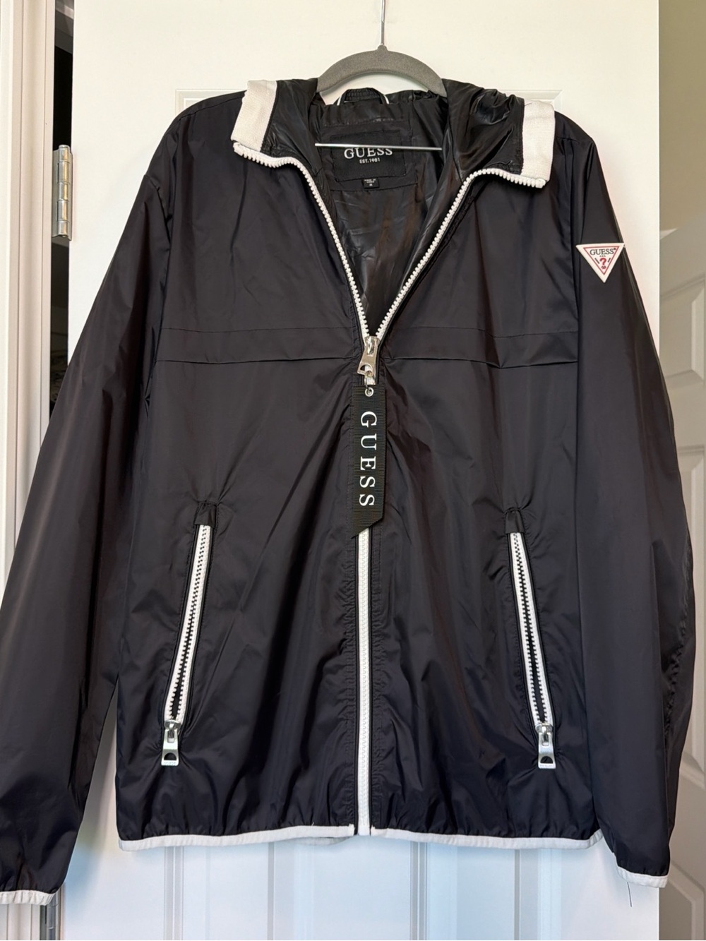 GUESS Black Windbreaker Jacket with White Trim
